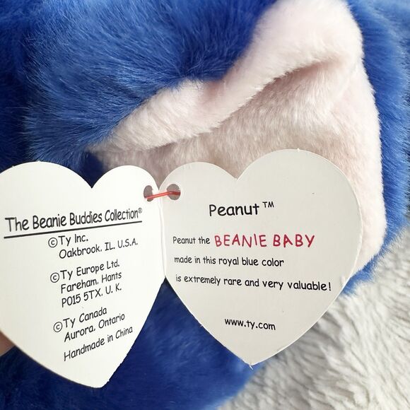Ty Beanie Buddy Peanut Royal Blue Elephant With Tag 1998 Vintage Plush - Picture 2 of 5